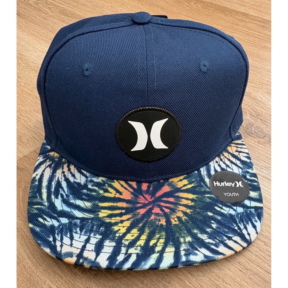 NWT Youth Hurley Night Force Tie Dye Flat Brim Snapback Hat - Youth - Navy Blue